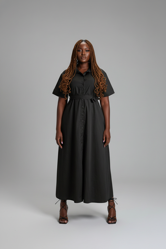 Cotton Studio Shirt Dress — Black
