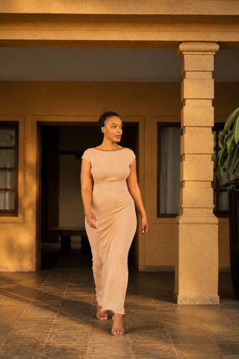 Cap sleeve Knit Maxi — Beige